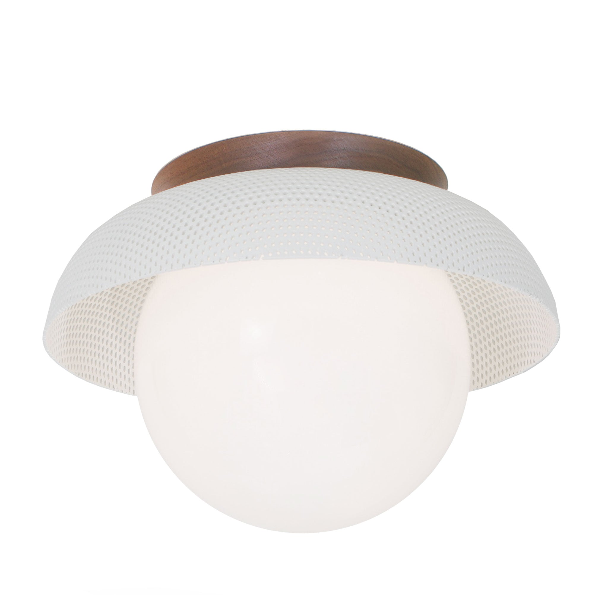 Lexi Large 8” shown with a Perforated shade in White and Walnut Wood canopy