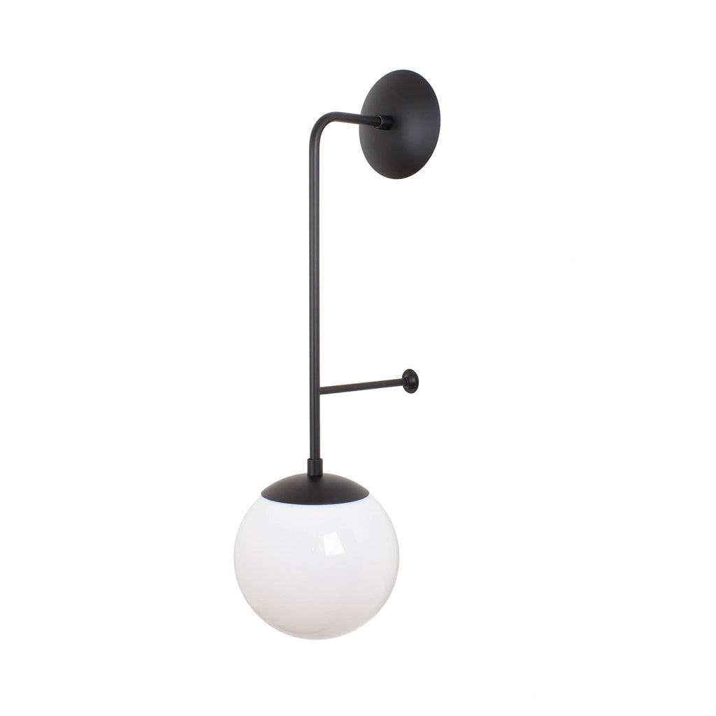 Ramona 8" Wall Sconce shown in Matte Black with an Opal 8" Glass Globe.
