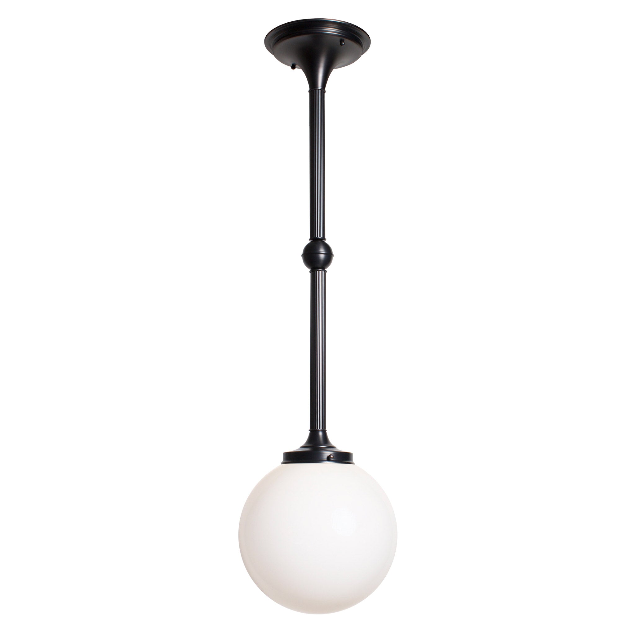 Cedar and Moss - Sorbonne Pendant 10" Globe shown in Graphite Patina at 36" Overall Length