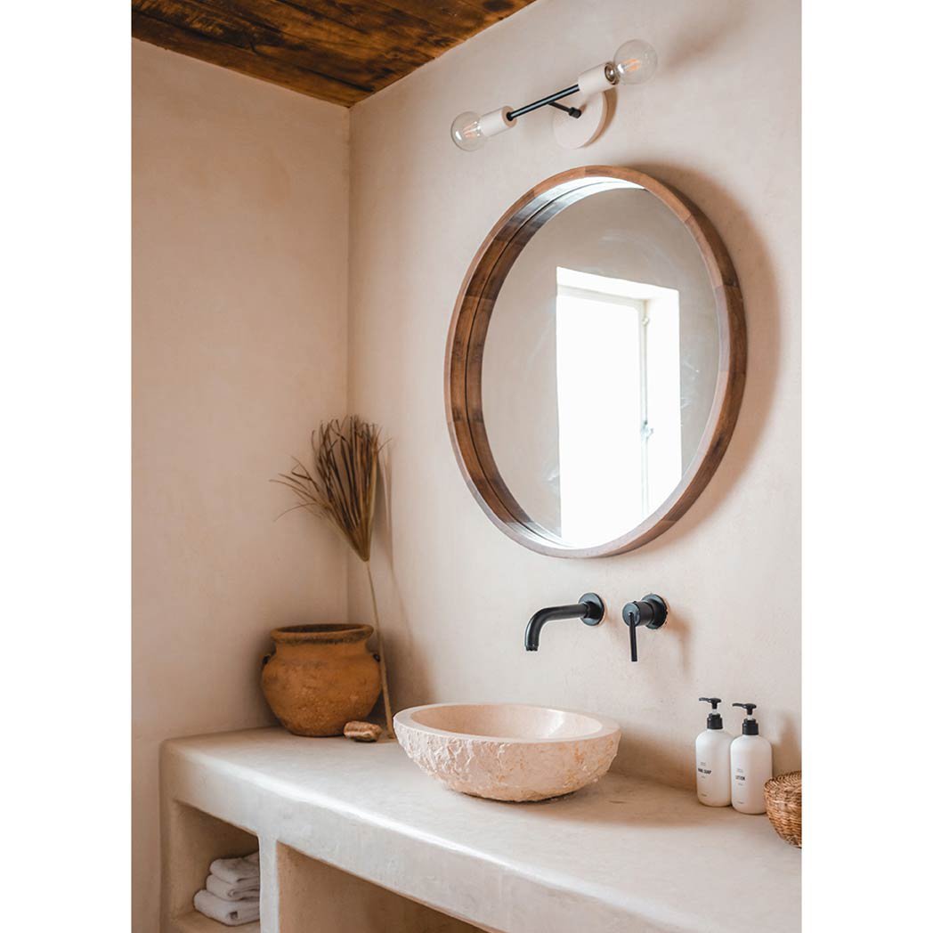 Verona shown in Bone ceramic finish with Matte Black metal. Photo by Posada Inn by The Joshua Tree House