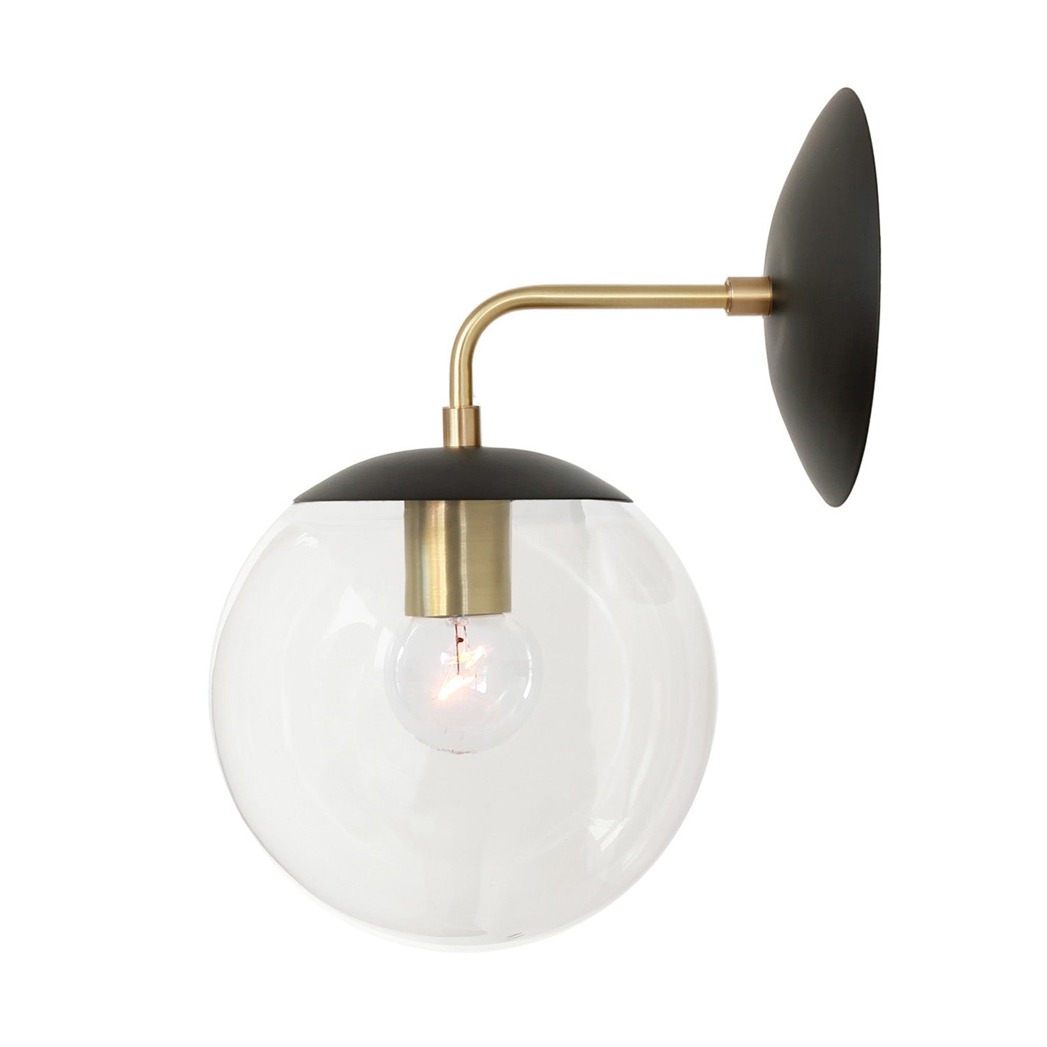 Alto Sconce 8" shown in Matte Black with Brass with a Clear 8" globe