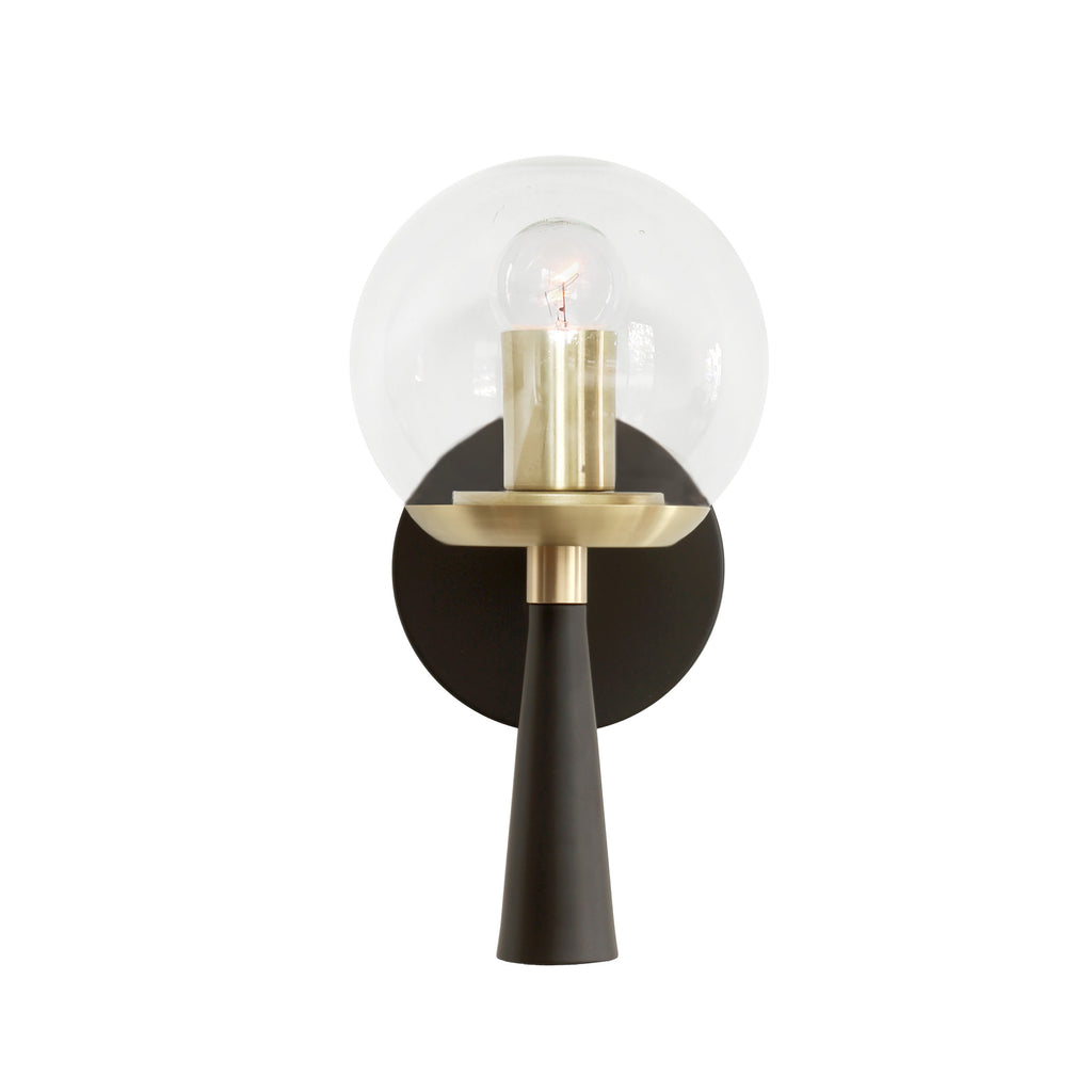 Audrey 6" shown in Matte Black with Brass with a Clear 6" globe.