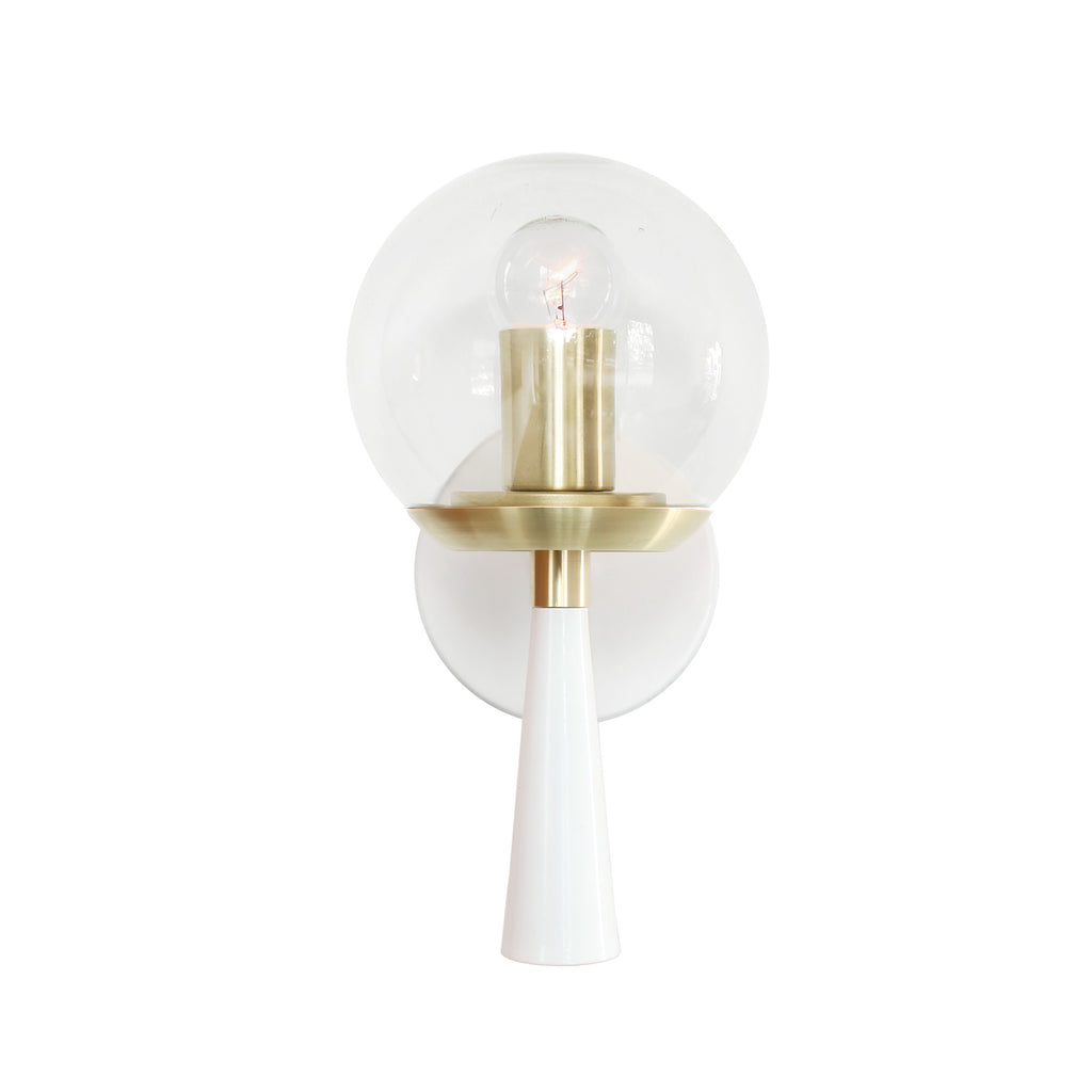 Audrey 6" shown in White with Brass with a Clear 6" globe.