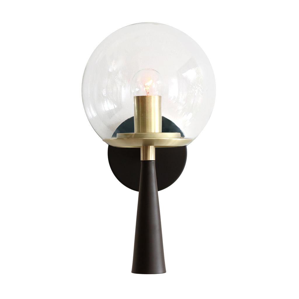 Audrey 8" shown in Matte Black with Brass with a Clear 8" globe.