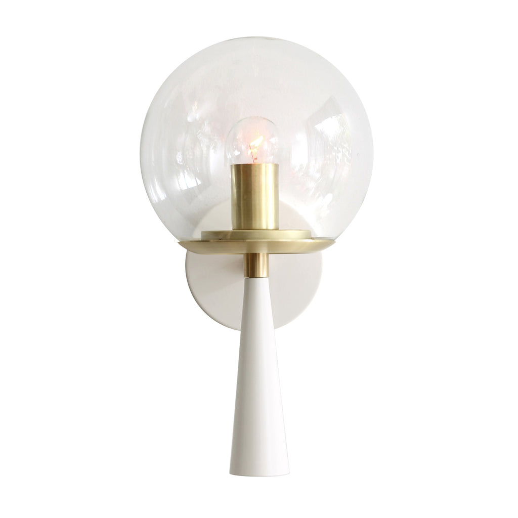 Audrey 8" shown in White with Brass with a Clear 8" globe.