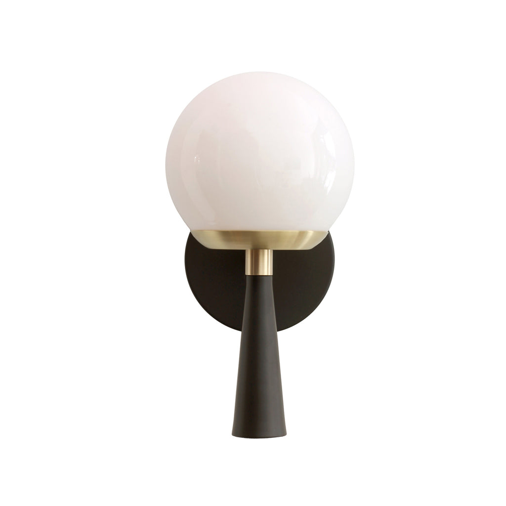 Audrey 6" shown in Matte Black with Brass with an Opal 6" globe.