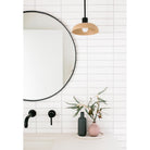 Terra Pendant for Vaulted Ceiling shown in Shell Ceramic finish with Matte Black metal. Interior Design by Jen Pinkston