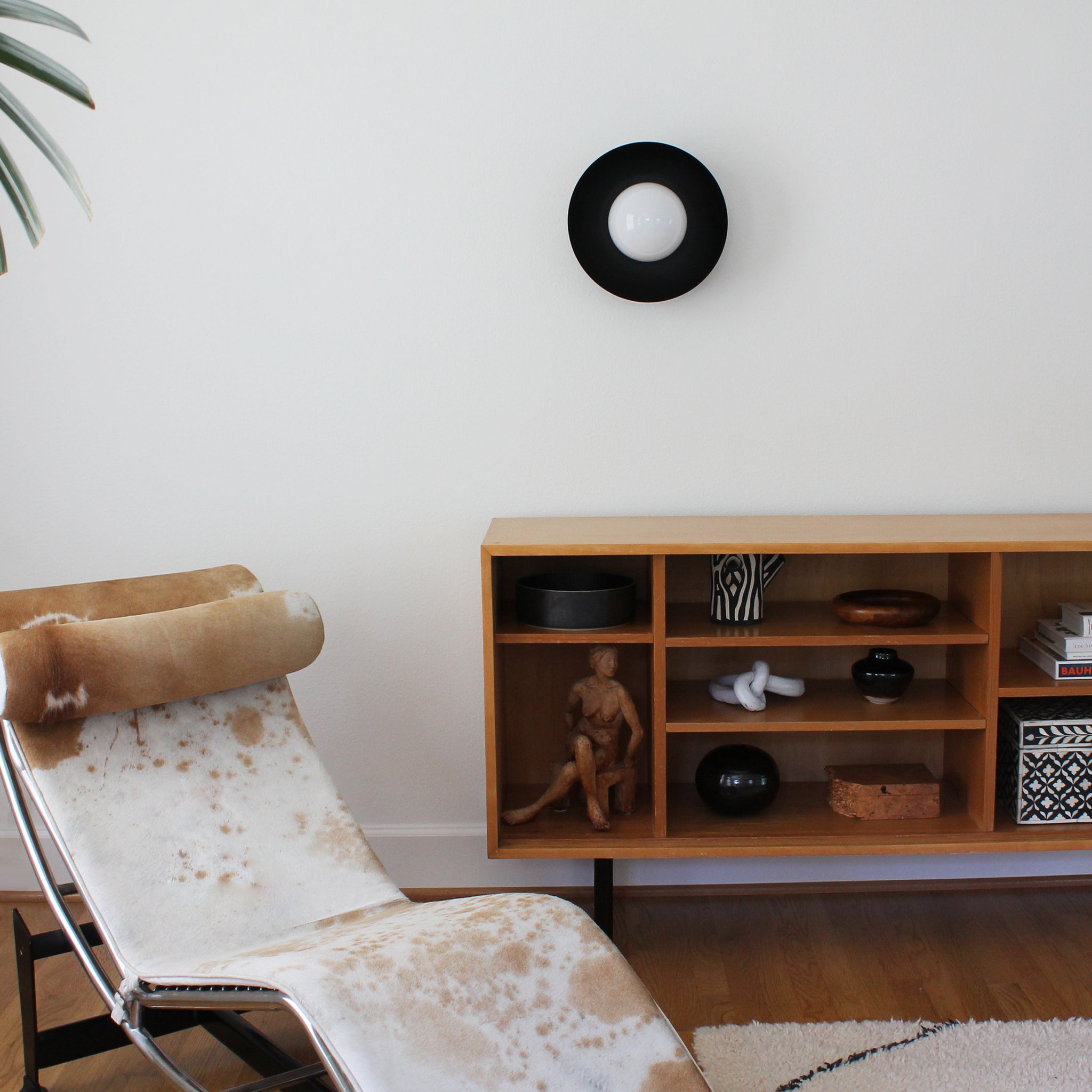 Lexi Large 6” shown with a Solid shade in Matte Black and Maple canopy