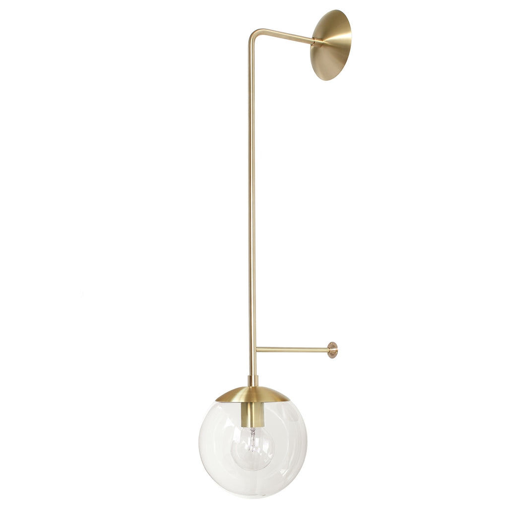 Ramona 8" Wall Sconce shown in Brass with a Clear 8" Glass Globe.