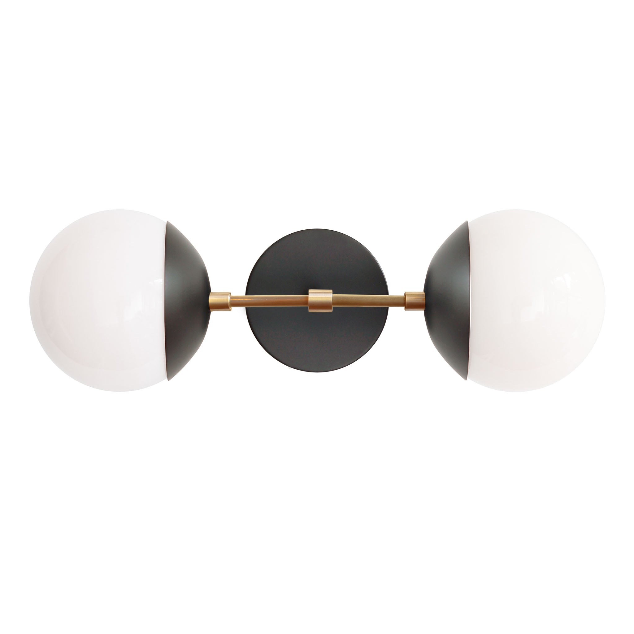 Theo shown in Matte Black and Brass with Opal 6" globes