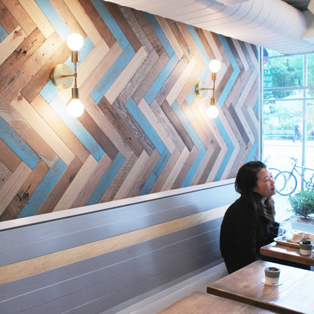 Vista 2 shown in Brass. Interior design at Dig Inn @diginn. Photo by Michelle Aaro