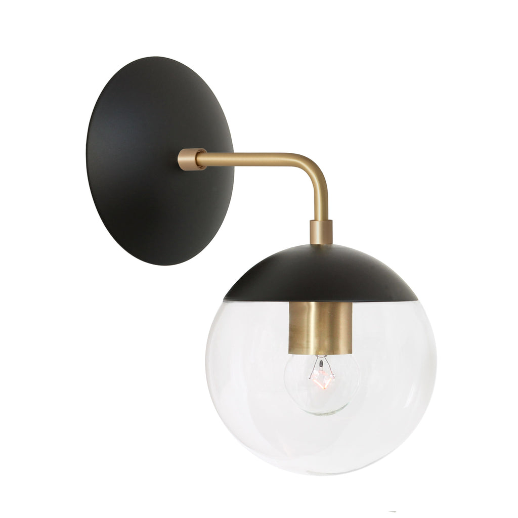 Alto Sconce 6" shown in Matte Black with Brass with a Clear 6" globe.