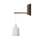 Tumwater 14" Wood Arm Sconce shown in Matte Black with Walnut and a White Hardwired Cord. 