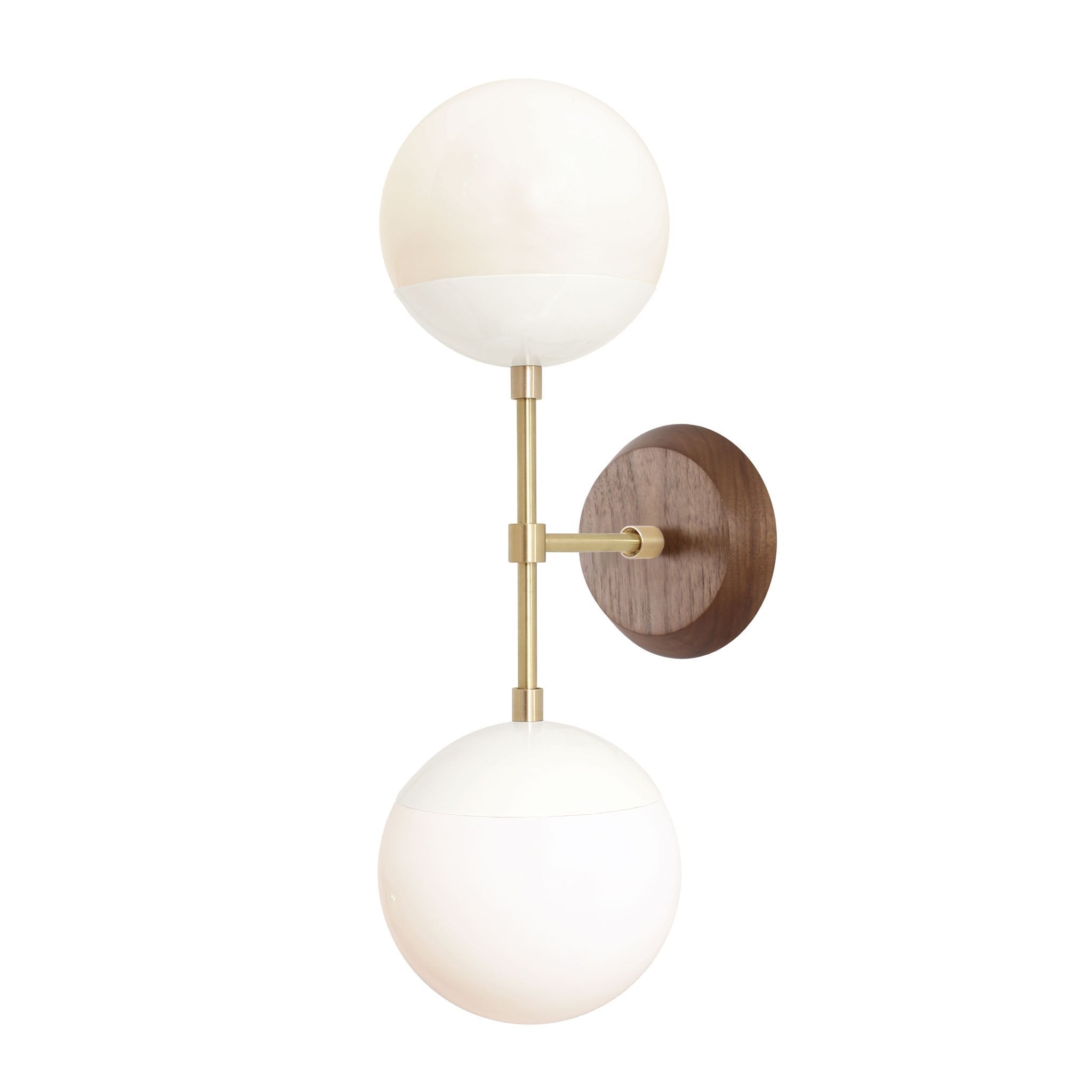 Theo 6" with Wood Canopy shown in White with Brass finish with Walnut canopy and Opal 6" Globes