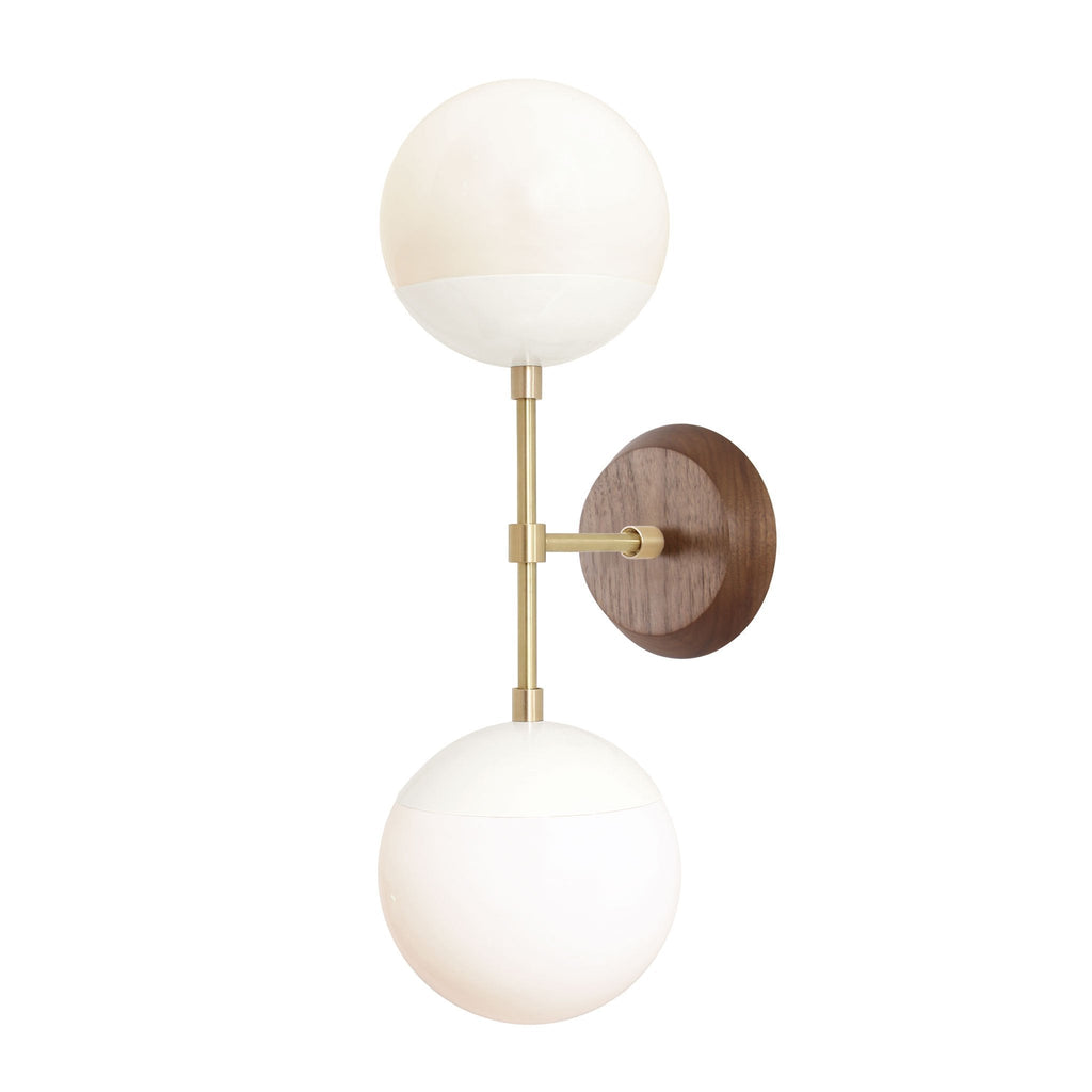 Theo 6" with Wood Canopy shown in White with Brass finish with Walnut canopy and Opal 6" Globes.