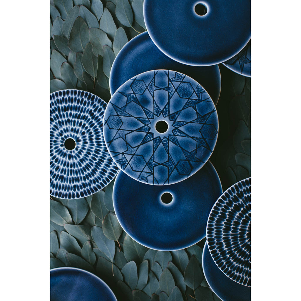 Pratt and Larson Ceramic canopies shown in Indigo Blue.