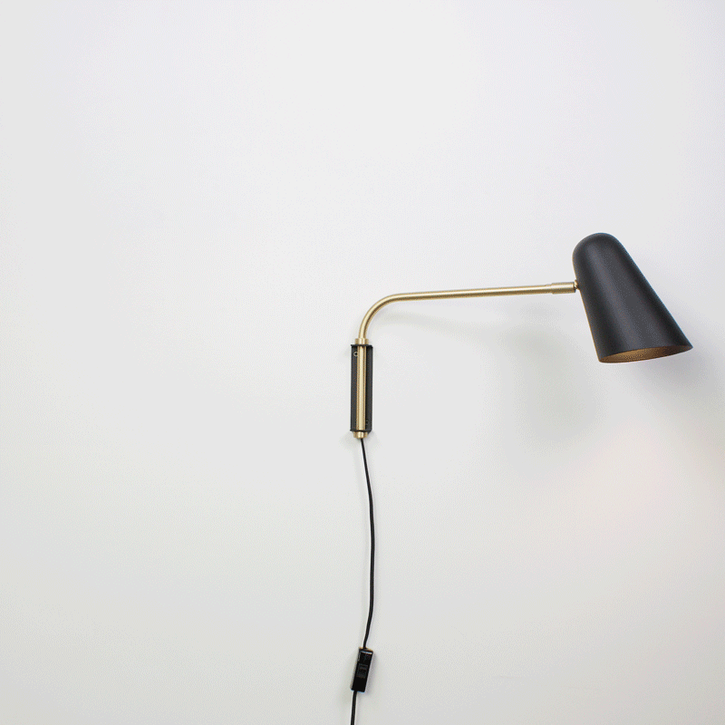 Cedar and Moss Wildwood Swing shown in Matte Black with Brass with plug-in cord.
